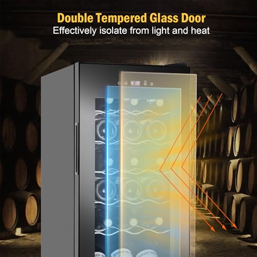 Image of Wine Fridge 18 Bottles, Small Wine Cooler Refrigerator Freestanding with Digital Temperature Control Safety Lock, Frost Free for Red White Wine, Champagne