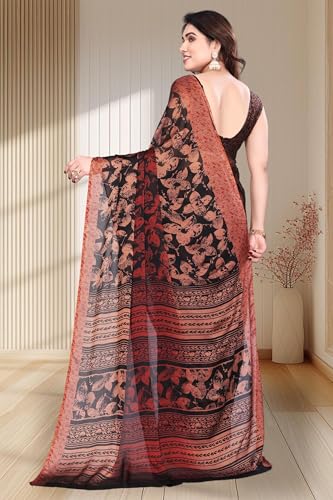 Image of SUPERLAXMI Women's Chiffon Floral Printed Saree with Blouse Piece