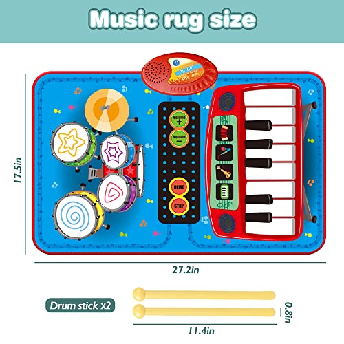 Baby 2 In 1 Musical Mats-Piano Keyboard & Drum For Toddlers-Early Education Portable Touch Musical Play Mat-Learning Toys Gifts For 1 2 3 4 5+ Ages Baby Girls Boys Toddler（27.2“ X 17.5“） #TOP2