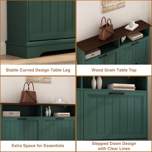 Image of Hidden Shoe Storage Cabinet with 4 Flip Drawers & Open Storage