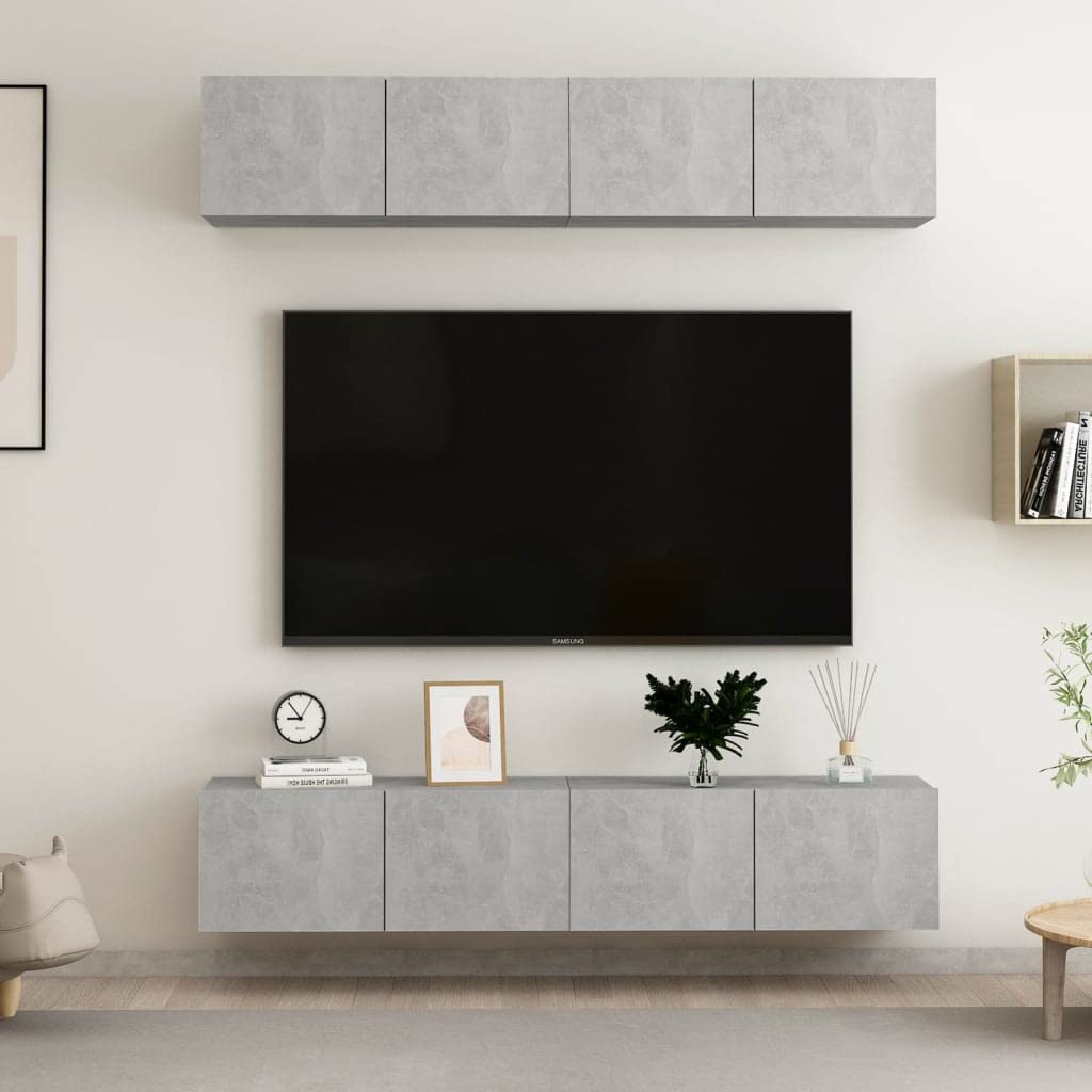 Muebles de TV para salon contemporaneo conjunto gris hormigon decoracion jardin cubierto
