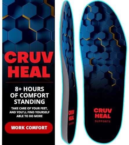 Image of CRUVHEAL Work Comfort Orthotic Insoles - Anti Fatigue Shoe Insert Men Women - Low Arch Support - Shock Absorption - Foot Pain Relief - Work Boot Insoles (S, Blue)