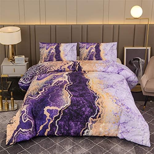 A Nice Night Marble Like Burning Mountain Printed Bedding Set,Retro Style Watercolor Artwork Design,Ultra Soft Comforter Set (Purple, Twin(68-by-88-inches))