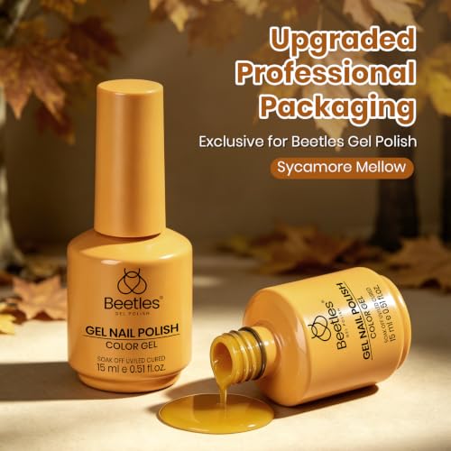Image of Beetles Mustard Yellow Gel Polish - Sycamore Mellow 15ML /0.51Fl Oz, Yellow Gel Nail Polish, Same Color Bottle, Soak Off UV LED Lamp Fall Nails Art, Long-Lasting Manicure Salon DIY Nails Home