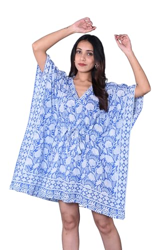 Rastogi Handicrafts 100% Cotton Hand Block Print Kaftan Women’s Apparel Fabric Print Swimsuit Cover-up Beach Kaftan 4