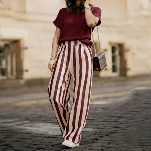 Ensemble coton et lin rayé de qualité supérieure coupe ample fluide - 5
