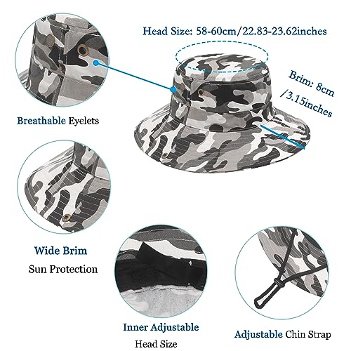 Image of ZLYC Mens Waterproof Camo Sun Hat Wide Brim Packable Outdoor Mesh Fishing Bucket Hats