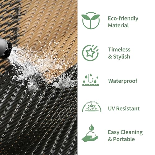 Image of GENIMO Outdoor Rug, Waterproof Plastic Rugs for Patio, 6'x9' Deep Brown | Outside Larger Modern Carpet Mat for Porch Decor, Deck, Balcony, Camping, RV, Backyard, Picnic, Beach, Reversible, Foldable