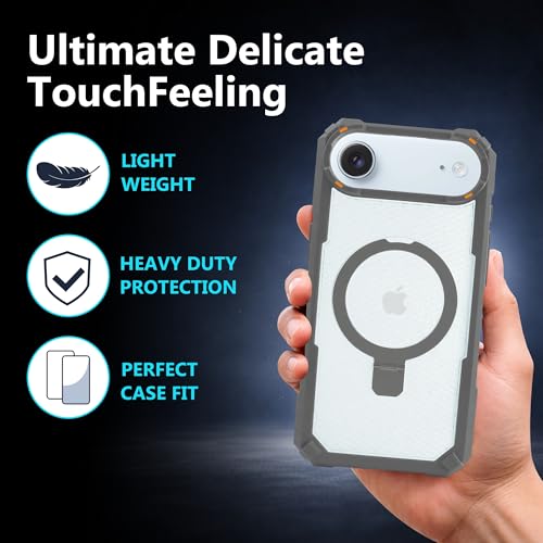 Image of AIBEX Transparent Back Cover Compatible for iPhone 17 Air| Mag-Saf Magnetic Ring Kickstand | Shockproof Dual Layer Military Grade Drop Protection Armor Case| Wireless Charging Support - Grey