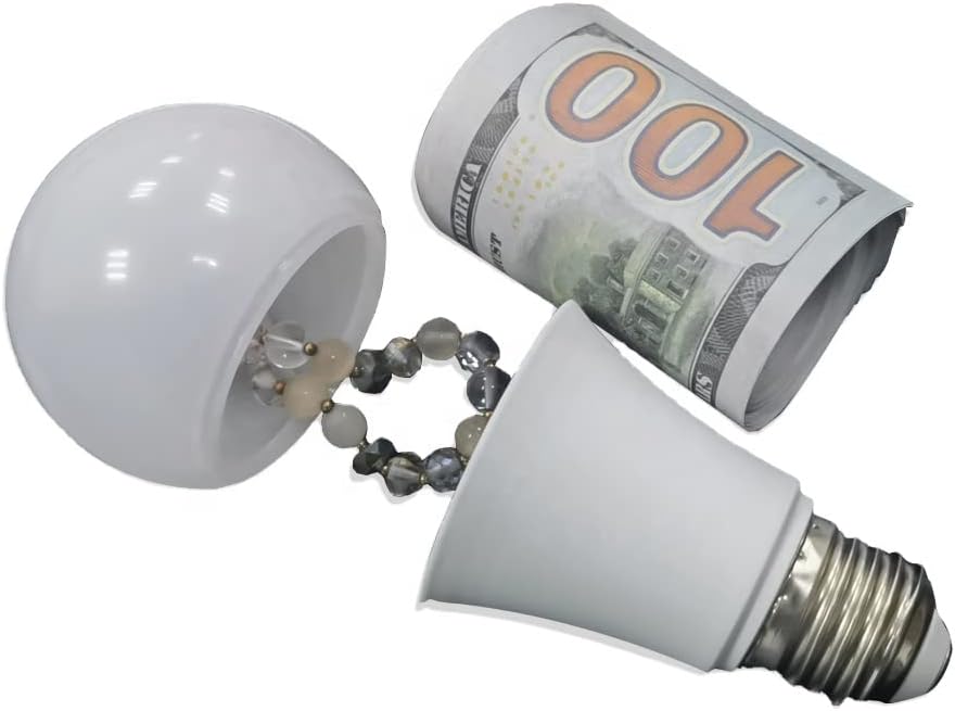 Lightbulb Diversion Safe - (2 Pack) Hidden Secret Compartment to Hide Money, Jewelry & Small Items | Small Container to Keep Valuables Safe in Plain Sight Storage Realistic Light Bulb Decoy Hiding Box