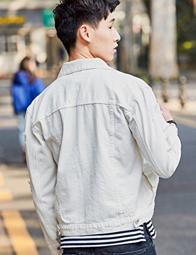 Image of Men`s Retro Vintage Washed Ripped Hip Hop Motorcycle Denim Jacket