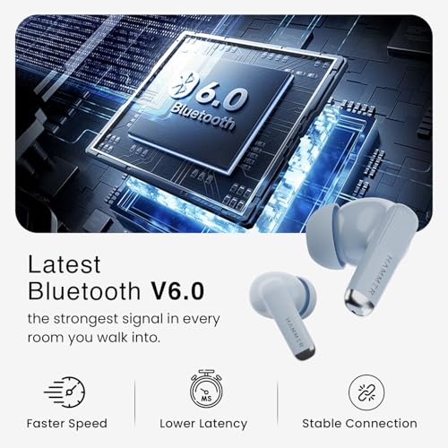 Image of HAMMER Solo Earbuds with 80H Playtime, Bluetooth v6.0, 13mm Drivers, Fast Charging, Blue