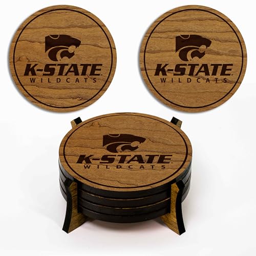LazerEdge Kansas State Wildcats Wooden Coaster Set - Cherry Wood - Officially Licensed Product - 4-Pack