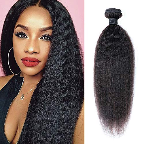 10A Kinky Straight Yaki Human Hair Bundles 16 Inch 100% Virgin Brazilian Hair 1 Bundle (100g) Kinky Weave Hair Human Bundles Sew in Hair Extensions