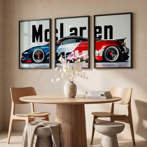 Image of HOTHOUSE Big McLaren Car Framed Posters Gift Items for Boys Room Wall Decoration Bedroom Living Room Office Studio Decor | Car Poster Frame for Wall Decor Set Of 3 Size(13X17 inch)
