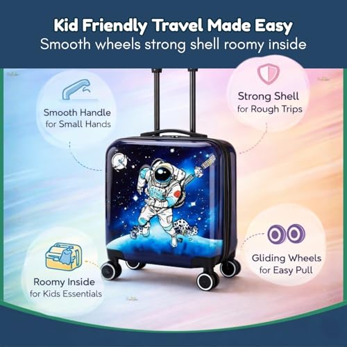 Image of Toy Imagine 18 Inch Trolley Bag for Boys Kids Luggage Trolley Hard Polycarbonate Suitcase Cabin with Spinner Wheels Retractable Handle Lightweight Travel Bag for Kids Boys Astronaut Bag(46 cm)