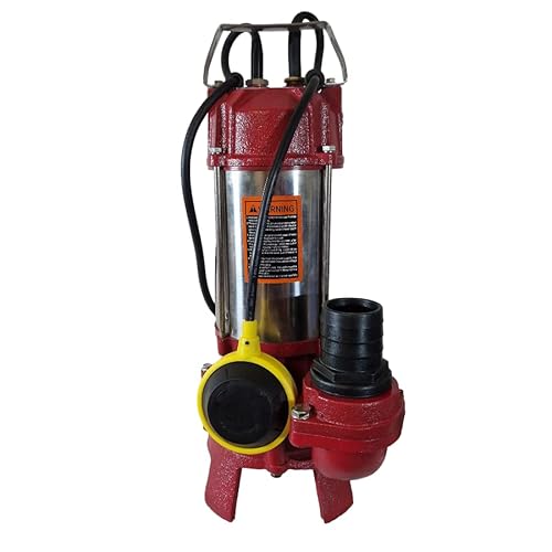 Submersible Sewage Pump 150L/min 1100W Effluent Dirty Water Pond Heavy Duty Carbon Steel Cutting Blades - Fitted with Float Switch and Standard UK 3-Pin Plug - Includes 5m 2 Layflat Hose