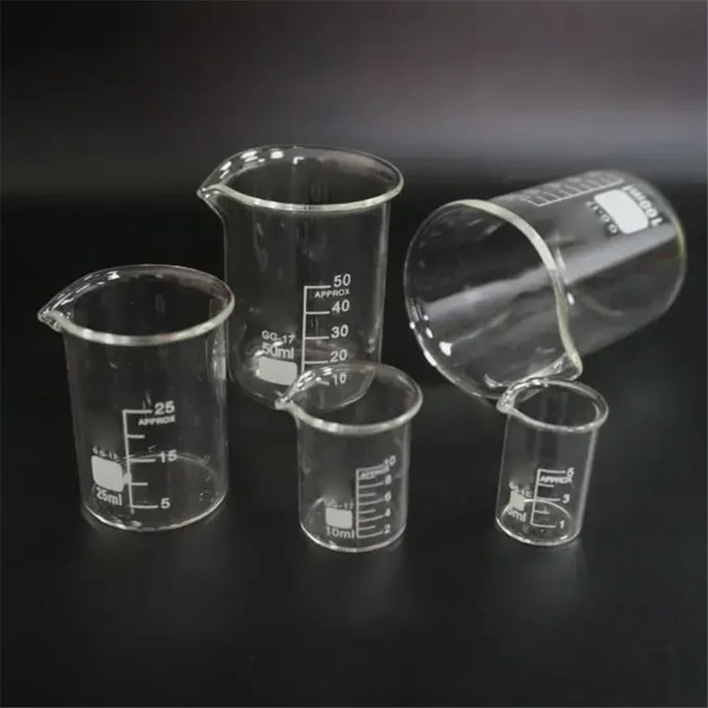 Zestaw szkła laboratoryjnego 5 ml, 10 ml, 25 ml, 50 ml, 100 ml, 150 ml i 200 ml bezbarwnego szkła o niskim kształcie do laboratorium grubościennego. (2000 ml 1 szt.)