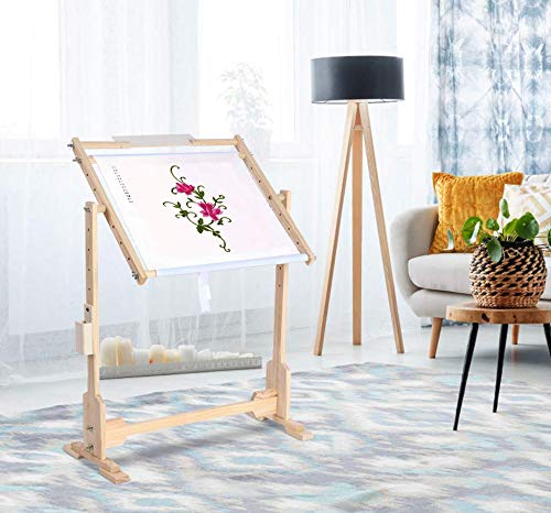 Soporte de suelo para bordado con rotación 360°, estante para punto de cruz y tapicería, estructura de madera, altura 50 cm