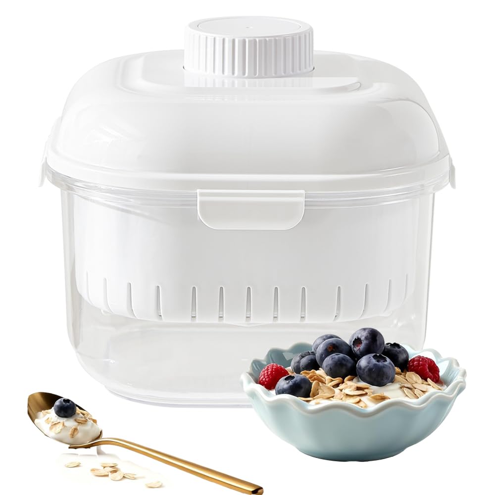 Passoire à yaourt grec, séparateur de lactosérum lavable avec couvercle, passoire à yaourt avec chiffon filtrant, réutilisable pour la fabrication de yaourt grec épais, lait de soja