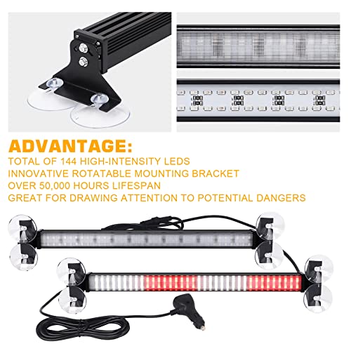 Xridonsen 2 In 1 Emergency Strobe Traffic Advisor Light Bar 144 Led Warning Safety Interior Windshield Dash Lights Deck Split Mount For Volunteer Firefighter Vehicles Trucks (2X17.7 Inch, Red/White) #TOP1