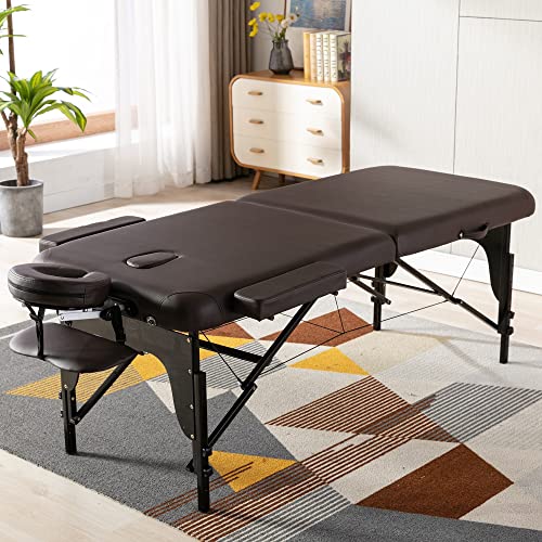 Portable Massage Bed PU Leather Spa Bed 84x38x24-35 Inch 2 Section Adjustable Folding Massage Table Brown - Image 3