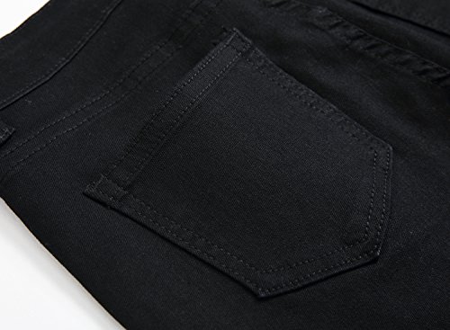 Boy's Black Slim Fit Skinny Jeans Ripped Elastic Waist Pants With Zipper For Kids,Black,16 Slim #TOP7