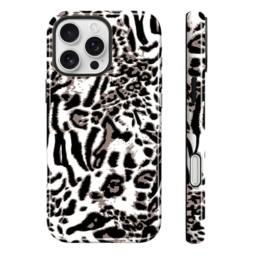Image of Magnetic for iPhone 16 Pro Case for Women Men, White Leopard | Cute Cheetah Pattern Design [Compatible with MagSafe] 2-Layer Hybrid Shockproof Glossy Protective Cover