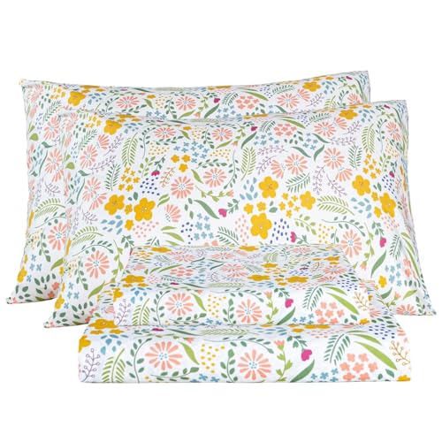 Bedlifes California King Sheet Set Ultra Soft, Breathable, Silky Flower Deep Pocket 100% Microfiber Bedding, 4 Piece Cal King Size Floral