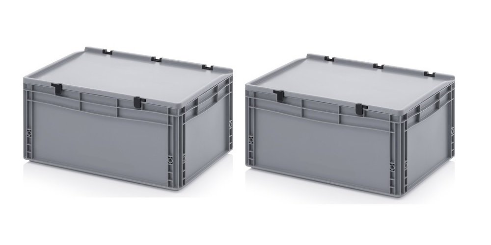 Auer Packaging 2x Eurobehälter 60 x 40 x 28,5 mit Scharnierdeckel inkl. gratis Zollstock 2er Set