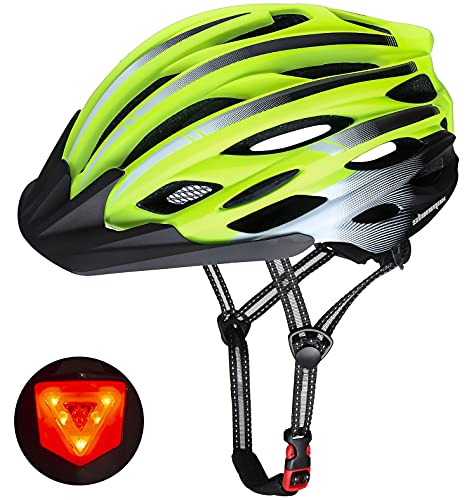 Bike Helmet, Shinmax Bicycle Helmet Men Women with LED Light Detachable Sun Visor Portable Backpack Quick Release Strap Lightweight Cycling Helmet Adjustable Size for Adult Mountain Road (BC-037)