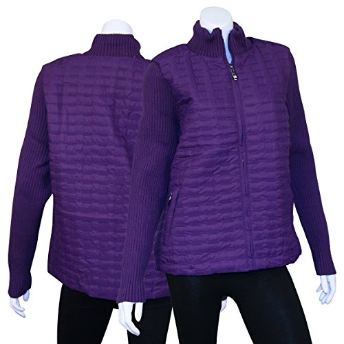 Women's Puffer Jacket With Knit Sleeves - Purple -...