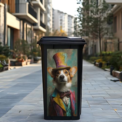 Image of 14.6x32.3 Inch Trash Can Cover Corgi Wearing Colorful Suit and Tall Hat Design Outdoor Garbage Bin Decoration Sticker Wrap