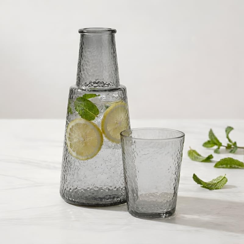Image of Allo Drinksafe Glass Water Jug with Lid 850ml, Multipurpose Detox Pitcher Jar for Hot & Cold Beverages, Milk, Juice, Iced Tea, Ideal for Gifting, Serving, Dining Table(0.85 Litre Charcoal Mosaic)