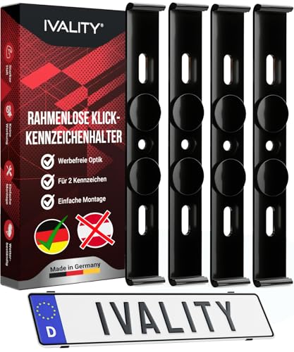 IVALITY® Kennzeichenhalter Rahmenlos - Nummernschildhalterung für 2X deutsche Kennzeichen, Universal Nummernschildhalter, Kfz Kennzeichen-Halterung, 100% legal und Made in Germany…