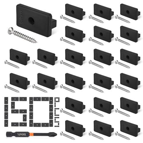 Vipuikos 150 Stück WPC Clips 6 mm Versteckte Befestigung mit T-Clip mit Bit Schraubendreher, 6 mm Terrassenclips Kunststoff für WPC Dielen Clips, Schwarz WPC Befestigungsclips mit 150 Schrauben