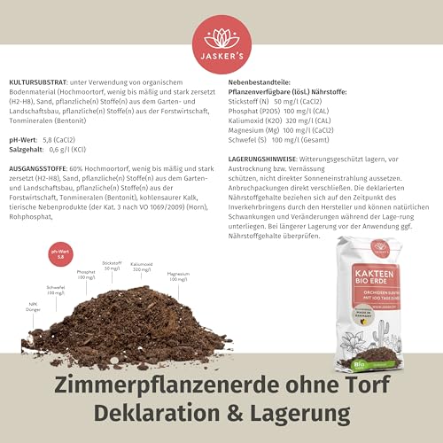 Kakteenerde Jasker’s 10 Liter, 100% torffrei mit Nährstoffen