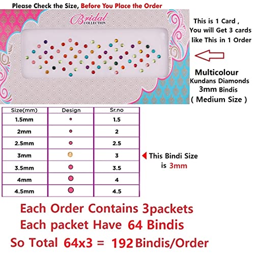 Image of VAMA Rhinestone Multi Color Crystal Stone Bindi kumkum Sticker Diamond Cut Kundan Multicolour bindiya Bindis Set for Women (10 Cards)