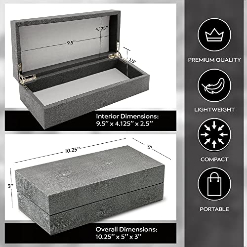 Brandlouie Decorative Shagreen Box With Lid, Gray Faux Leather Storage Boxes, Coffee Table, Desk, Nightstand Or Dresser Home Decor Organizer Box, Fits Small Items #TOP1