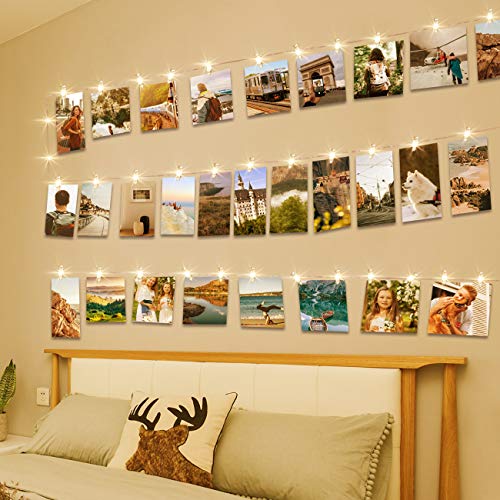 litogo 50 LED Photo Clip String Lights 5M Photo Peg Fairy Lights with 30 Clips Indoor Battery Powered Silver Wire Hanging String Photo Frames Decoration for Bedroom Wedding Party Christmas Photo