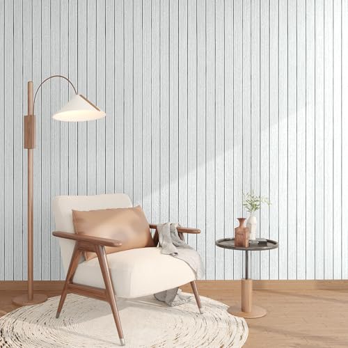Livelynine Paneles decorativos para Pared 3D Madera Gris Blanco Revestimiento Pared Adhesivo Gris Claro 30CMx5M Revestimiento Pareds Madera Listones Moderno para Habitación Techo Panel decorativo