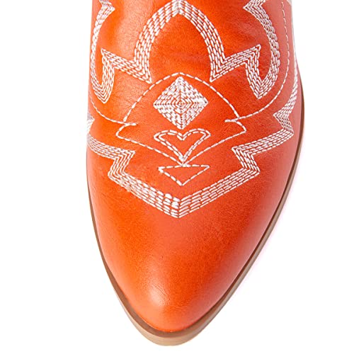 Women's White Embroidered Cowboy Ankle Boots4