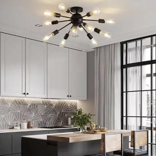 Plafonnier rétro E27 éclairage 12 bras pour illuminer un grand salon sombre