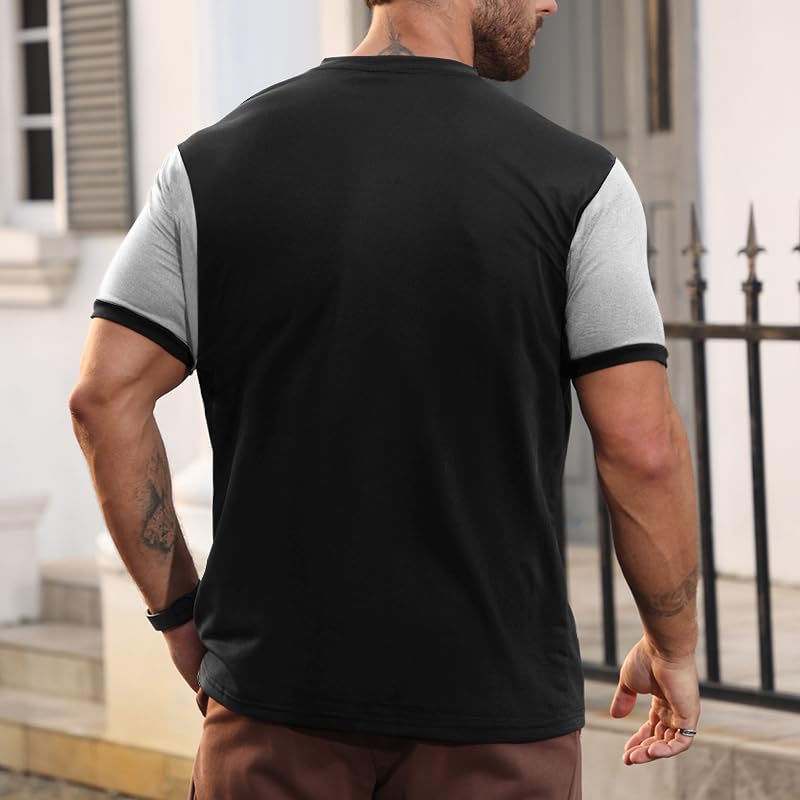 Mens T-Shirts Short Sleeve Button Casual Stylish Basic Tees Work Striped Shirts Henley Summer Lightweight Stretch Top 5