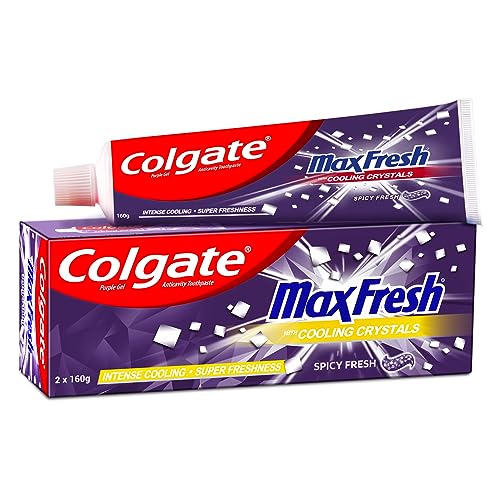 Image of Colgate MaxFresh 320g (160g x 2, pack of 2) Toothpaste, Purple Gel Paste with Menthol for Super Fresh Breath & Colgate Sensitive Soft Bristles Manual Toothbrush for adults - 4 Pcs, Multicolor