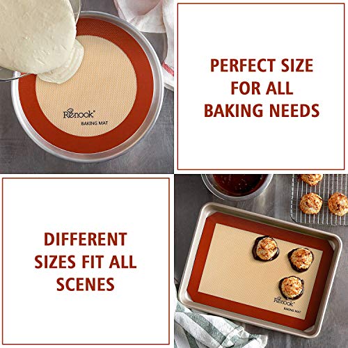 RENOOK Silicone Baking Mats Set of 5-2 Half Sheets Mats + 1 Quarter Sheet Liner + 1 Round & 1 Square Cake Pan Mat - 100% Non-Stick Reusable Food Safe Liners & Silicone Brush- Macaron, Pastry, Cookie - Thumbnail 4