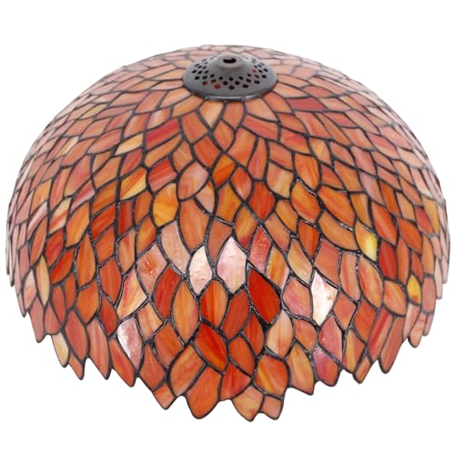 Image of 16Inch Tiffany Lamp Shade Replacement Only(Wisteria Red Orange) | Stained Glass Lampshade Fit For Table Lamps FLoor Lamp Ceiling Fixture Pendant Hanging Light Home Office Decoration