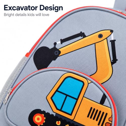 Image of LOIDOU Toddler Backpack for Boys, Excavator Construction Vehicle | Chest Strap, Padded Straps, Side Bottle Pockets, Daycare, Preschool, Travel