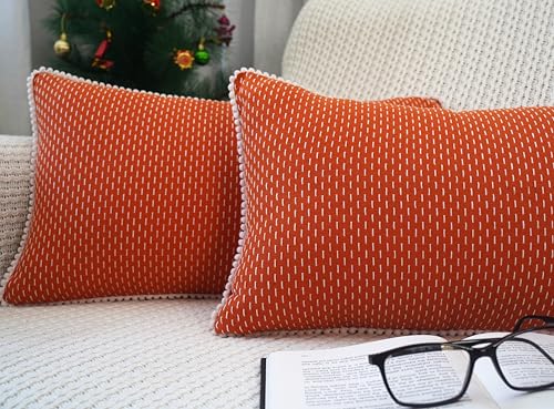 Image of mosey Rectangle Cushion Covers 12x20 | Set of 2 | 100% Cotton | Lumbar Cushion Covers | Retangular Cushion Covers 12 inch x 20 inch Orange