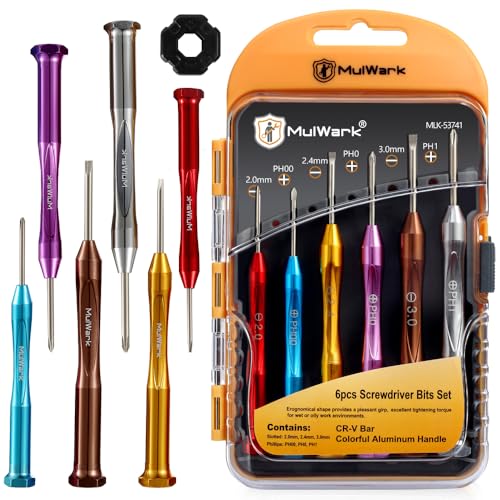 MulWark 6pc Magnetic Mini Flathead and Phillips Micro Precision Head Small Screwdriver Set CRV Eyeglasses Watches Electronics Computer Tools Repair Kit